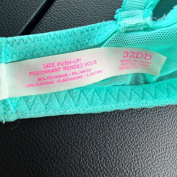 Victoria's Secret PINK Bra 32DD Teal Lace Push Up Underwire Floral Padded Charm - Picture 8 of 9